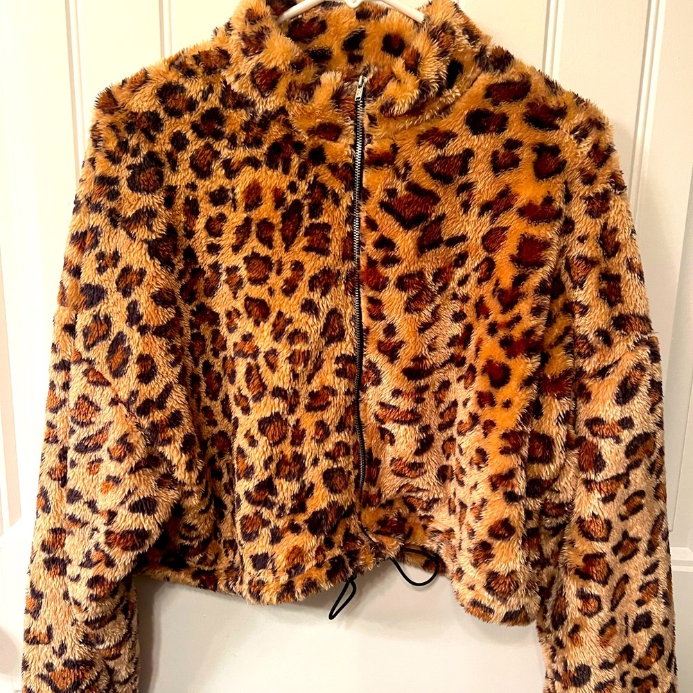 Brand new cropped Cheetah print teddy bear sweater